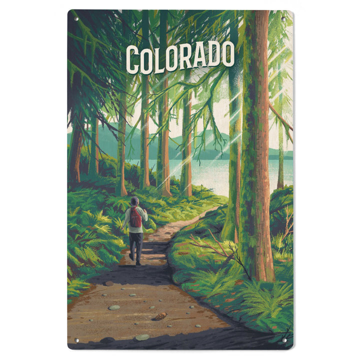 Colorado, Walk in the Woods, Day Hike, Wood Signs and Postcards - Lantern Press