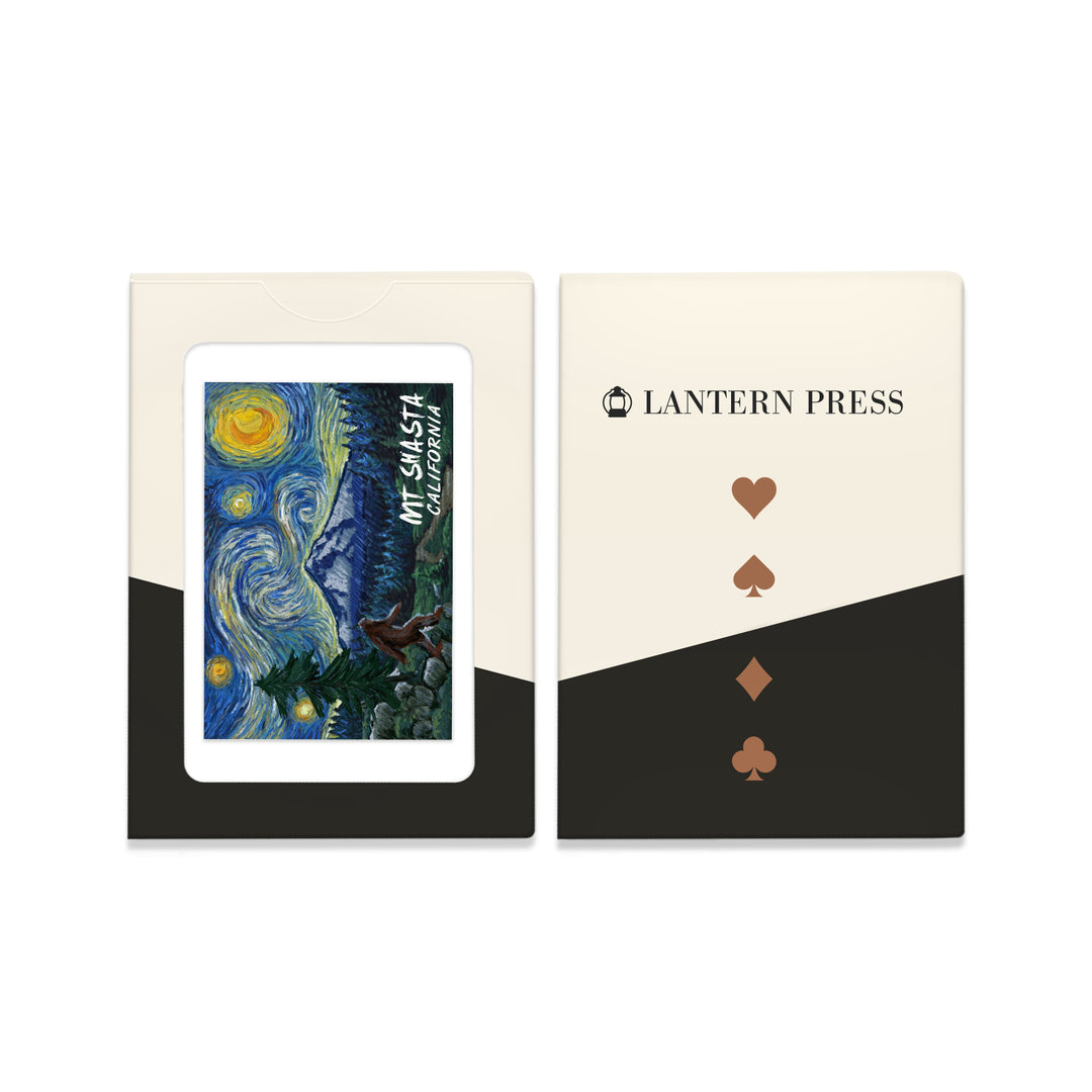 Playing Cards, Mt Shasta, California, Bigfoot, Starry Night, 52 Card Deck with Jokers in Box, Unique Art