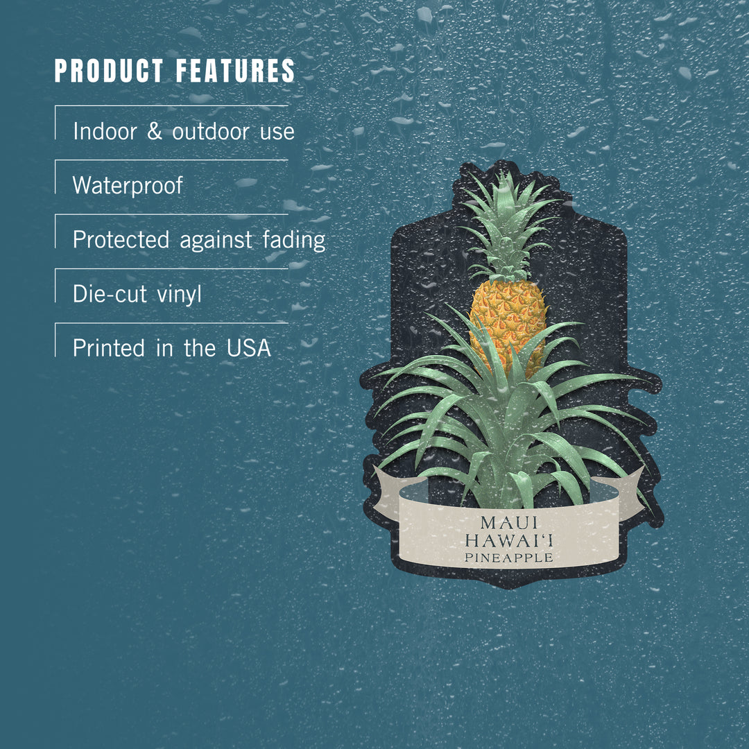 Maui, Hawaii, Vintage Flora Noir, Pineapple, Vinyl Sticker
