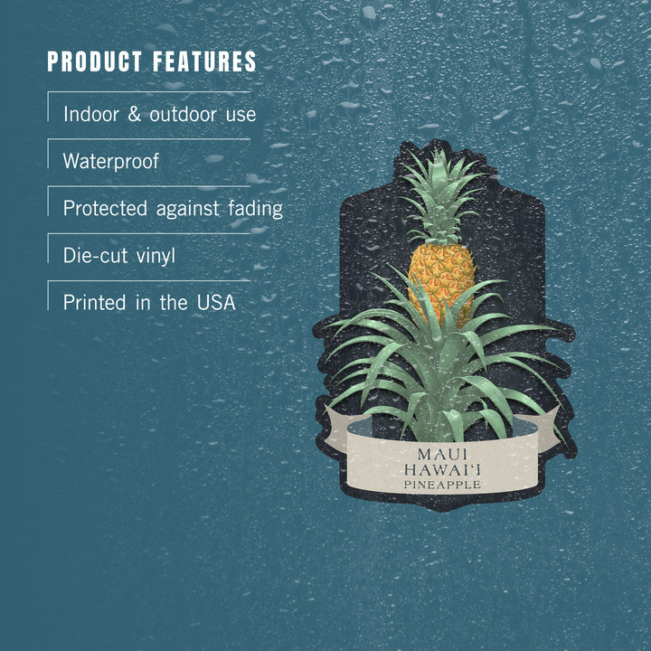 Maui, Hawaii, Vintage Flora Noir, Pineapple, Vinyl Sticker