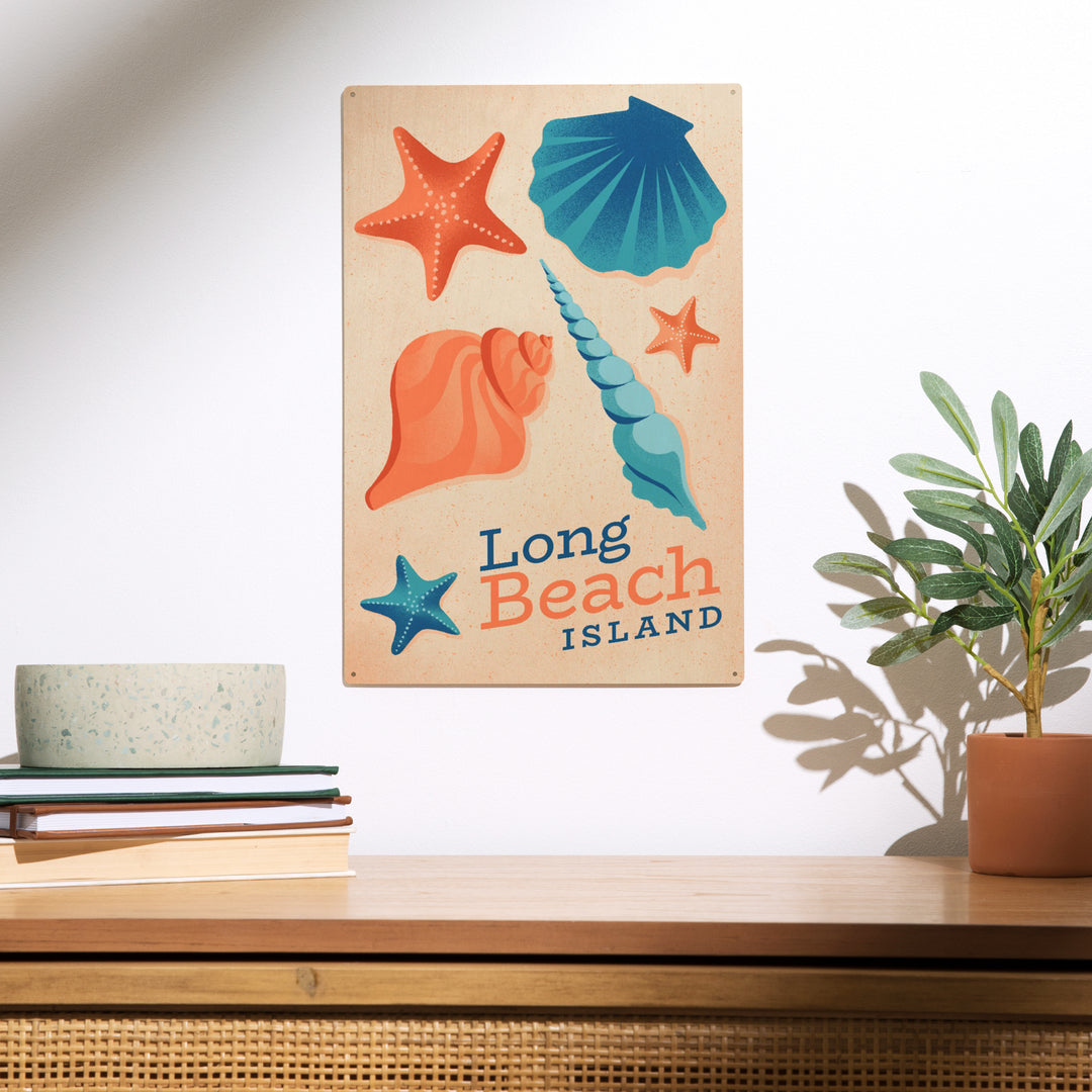 Long Beach Island, New Jersey, Sun-faded Shoreline Collection, Shells on Beach, Wood Sign and Postcards