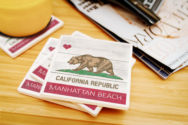 Manhattan Beach, California, Rustic California State Flag, Coaster Set