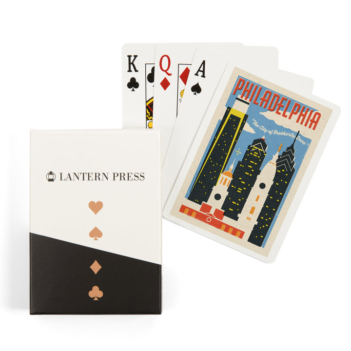 Playing Cards, Philadelphia, Pennsylvania, Woodblock City Series, Skyline, 52 Card Deck with Jokers in Box, Unique Art