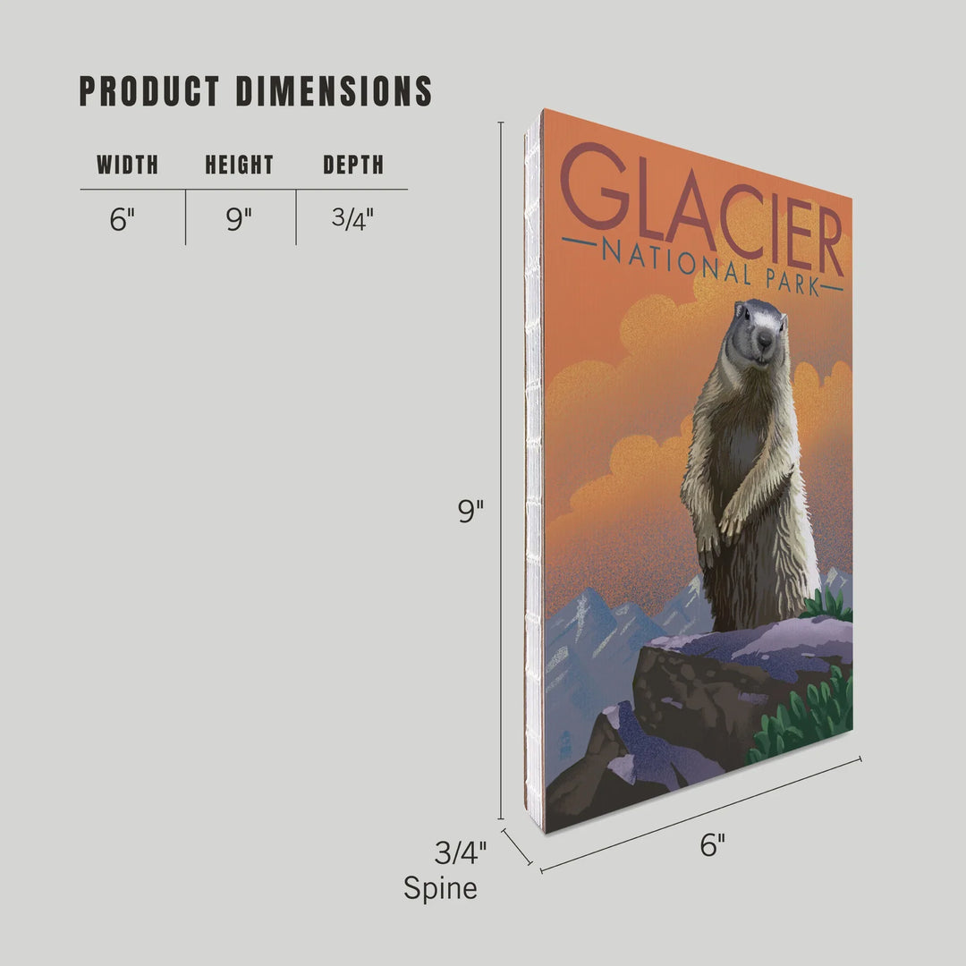Lined 6x9 Journal, Glacier National Park, Montana, Marmot, Lithograph, Lay Flat, 193 Pages, FSC paper