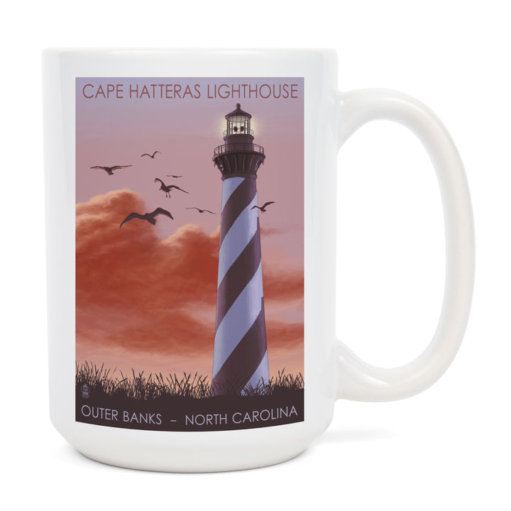 Outer Banks, North Carolina, Cape Hatteras Lighthouse, Sunrise, Lantern Press Artwork, Ceramic Mug
