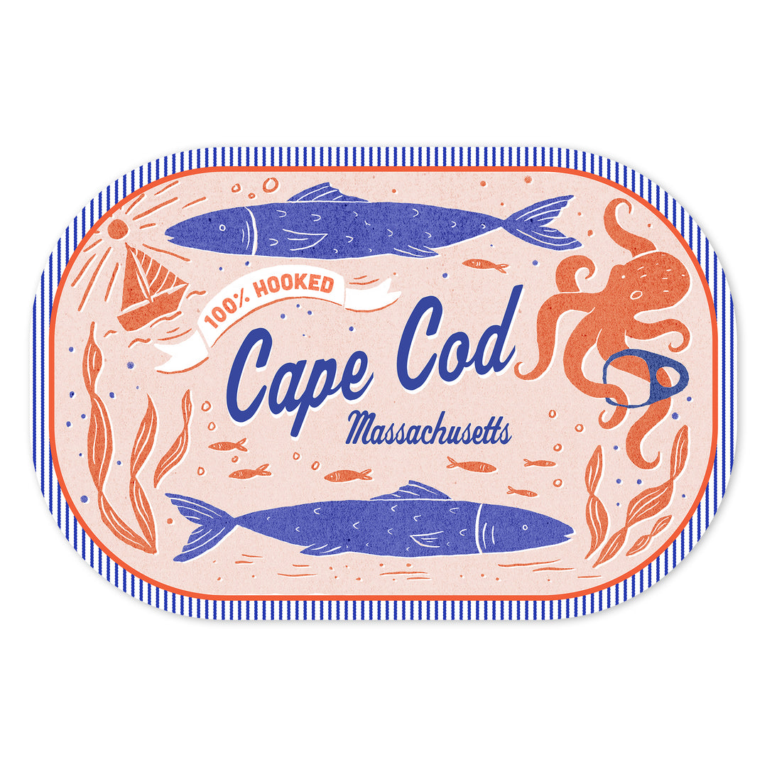Cape Cod, Massachusetts, Dockside Series, 100% Hooked, Contour, Vinyl Sticker
