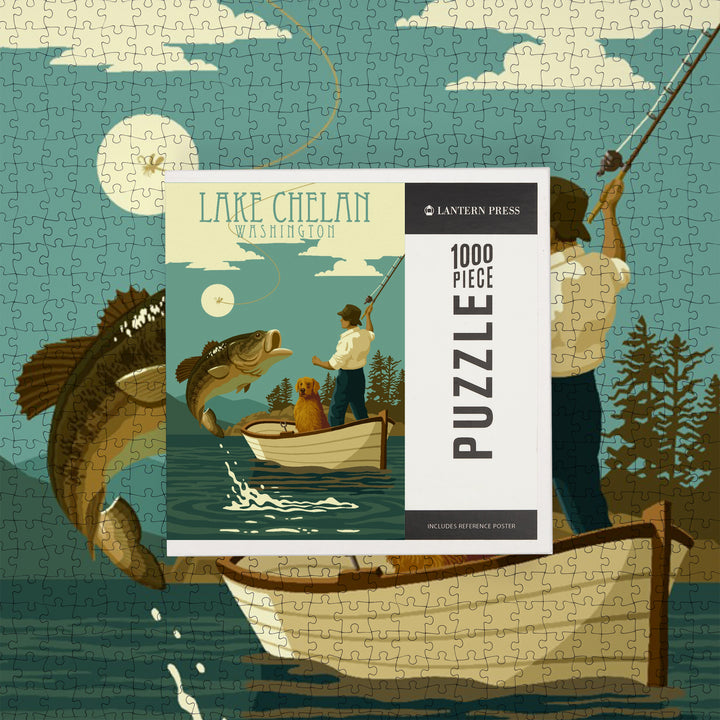 Lake Chelan, Washington, Fisherman and Dog, Jigsaw Puzzle