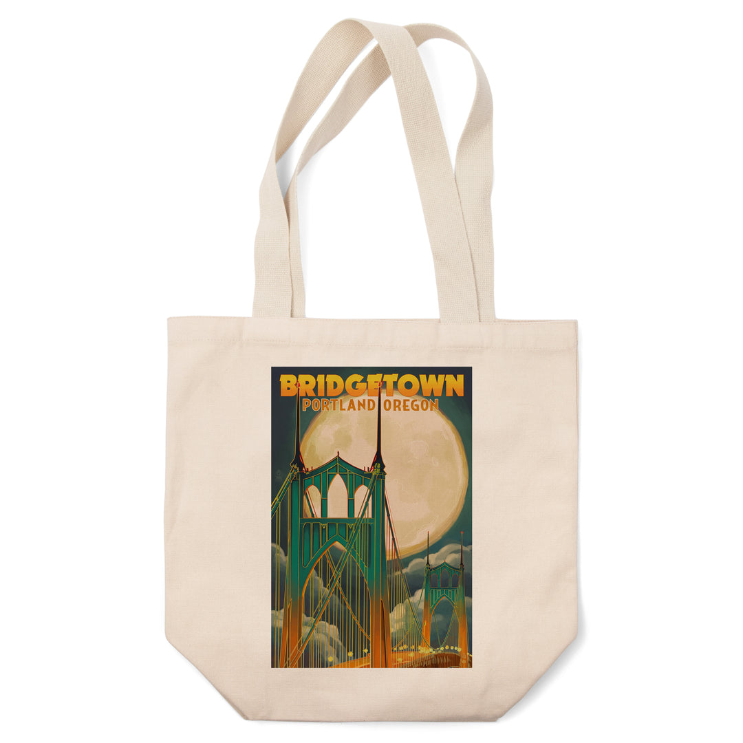 Portland, Oregon, Bridgetown & Full Moon, Lantern Press Artwork, Tote Bag