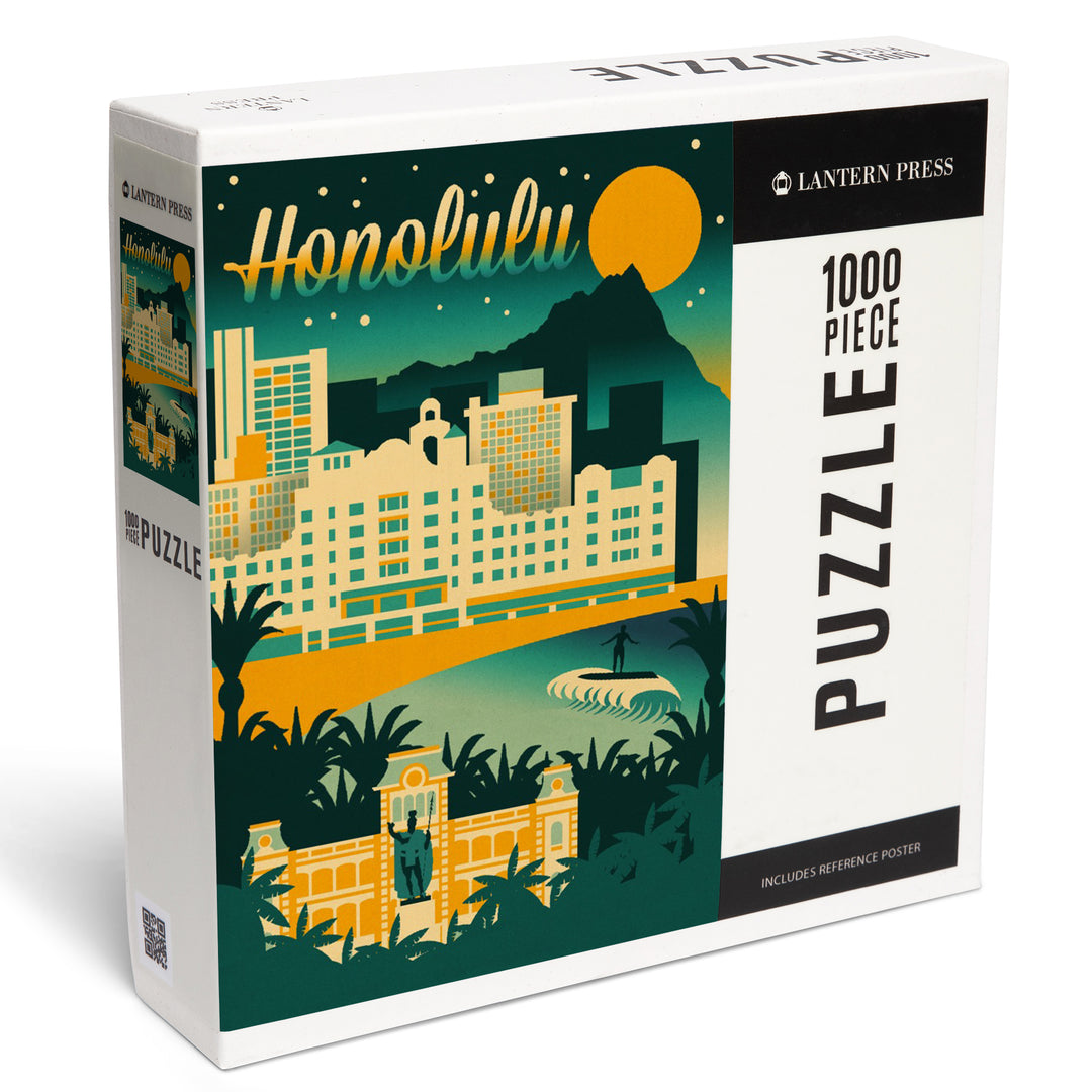 Honolulu, Hawaii, Retro Skyline Chromatic Series, Jigsaw Puzzle
