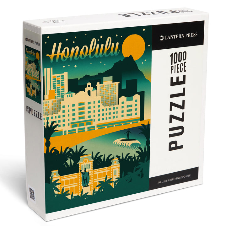 Honolulu, Hawaii, Retro Skyline Chromatic Series, Jigsaw Puzzle