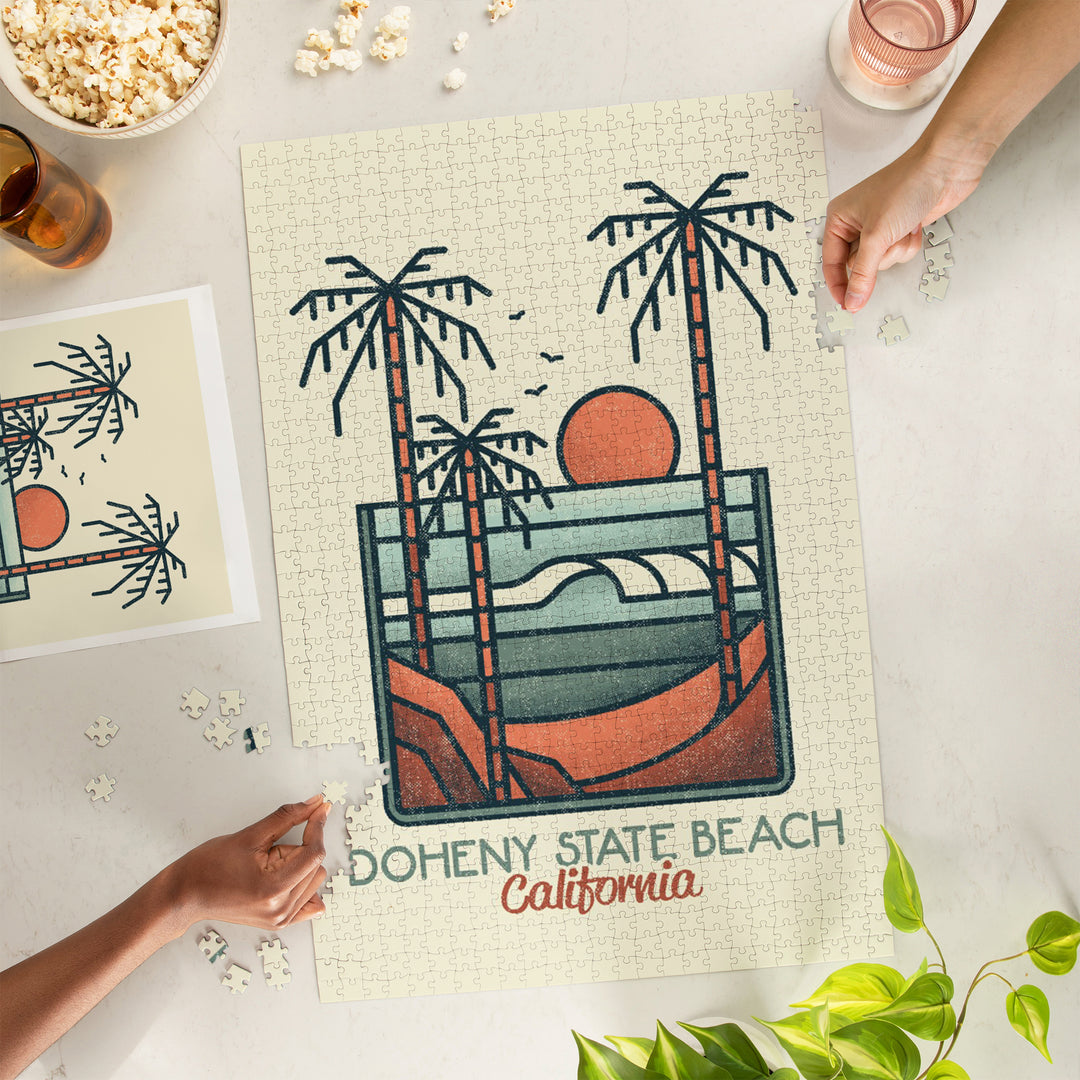 Doheny State Beach, California, Palm Trees and Beach, Block Lines, Jigsaw Puzzle