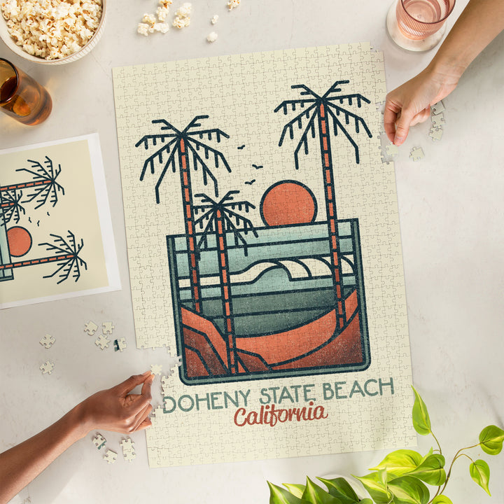 Doheny State Beach, California, Palm Trees and Beach, Block Lines, Jigsaw Puzzle