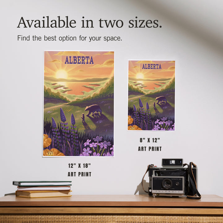Alberta, Lithograph, Bear and Spring Flowers, Lake, Art & Giclee Prints