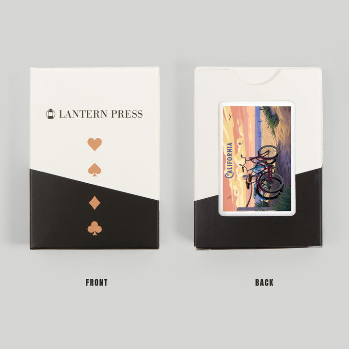 Playing Cards, California, Painterly, The Beach Is Calling, Beach Bikes, 52 Card Deck with Jokers in Box, Unique Art