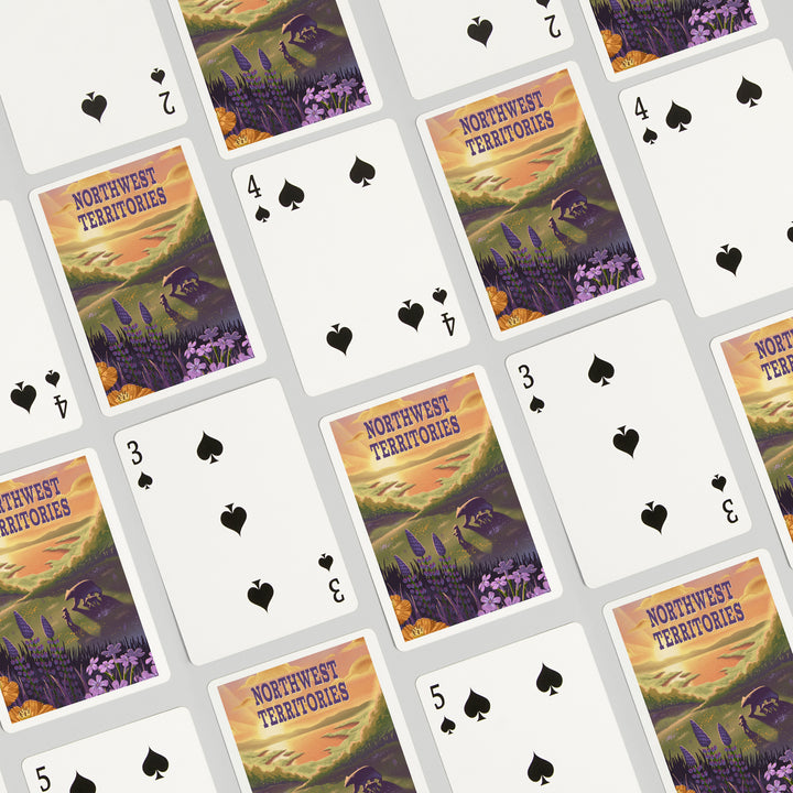 Playing Cards, Northwest Territories, Lithograph, Bear and Spring Flowers, Lake, 52 Card Deck with Jokers in Box, Unique Art