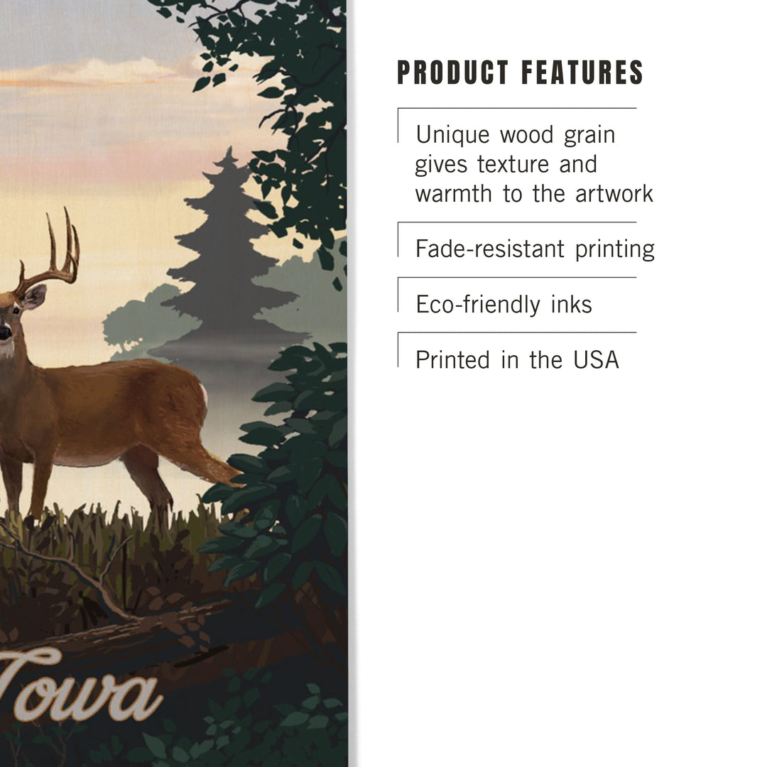 Iowa, Painterly, Deer and Sunrise, Wood Sign and Postcards