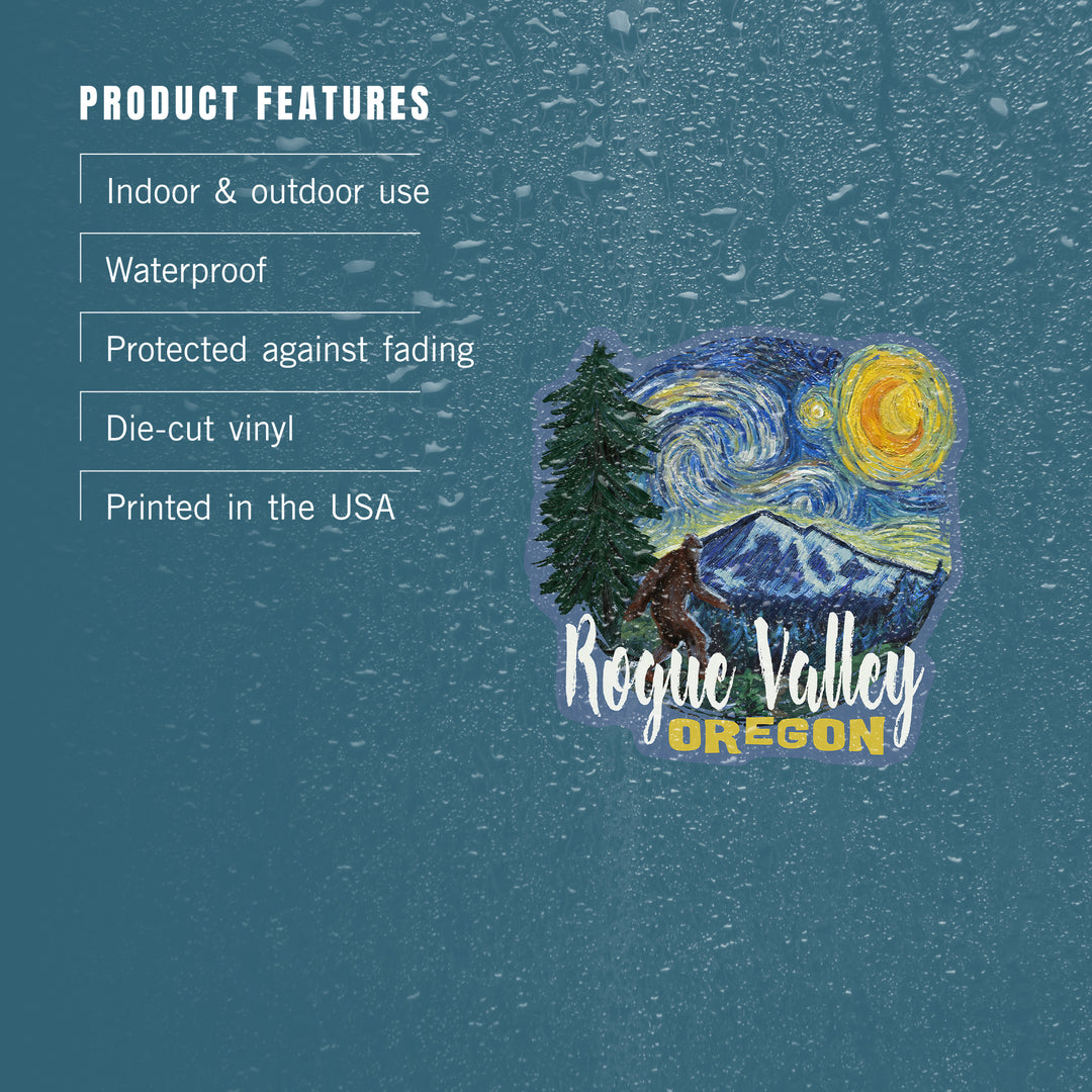 Rogue Valley, Oregon, Bigfoot, Starry Night, Contour, Vinyl Sticker
