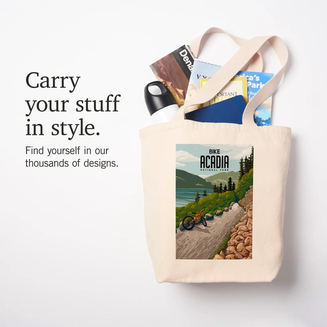 Acadia National Park, Maine, Painterly, Biking River Path, Tote Bag