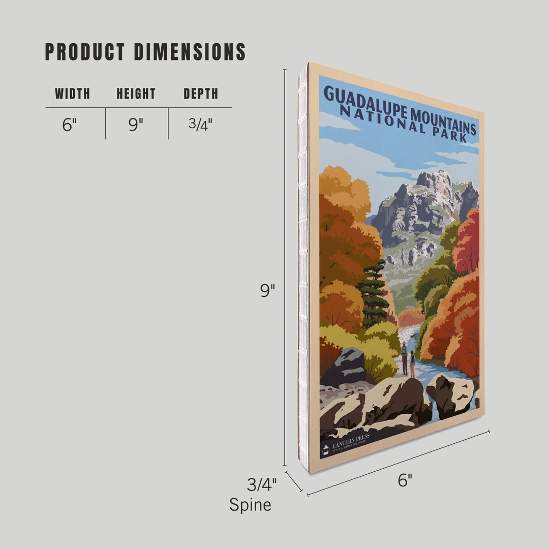 Lined 6x9 Journal, Guadalupe Mountains National Park, Hikers and River In Fall, Lay Flat, 193 Pages, FSC paper