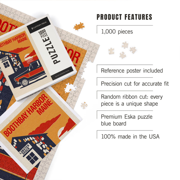 Boothbay Harbor, Maine, Woodblock, 1000 Piece Jigsaw Puzzle