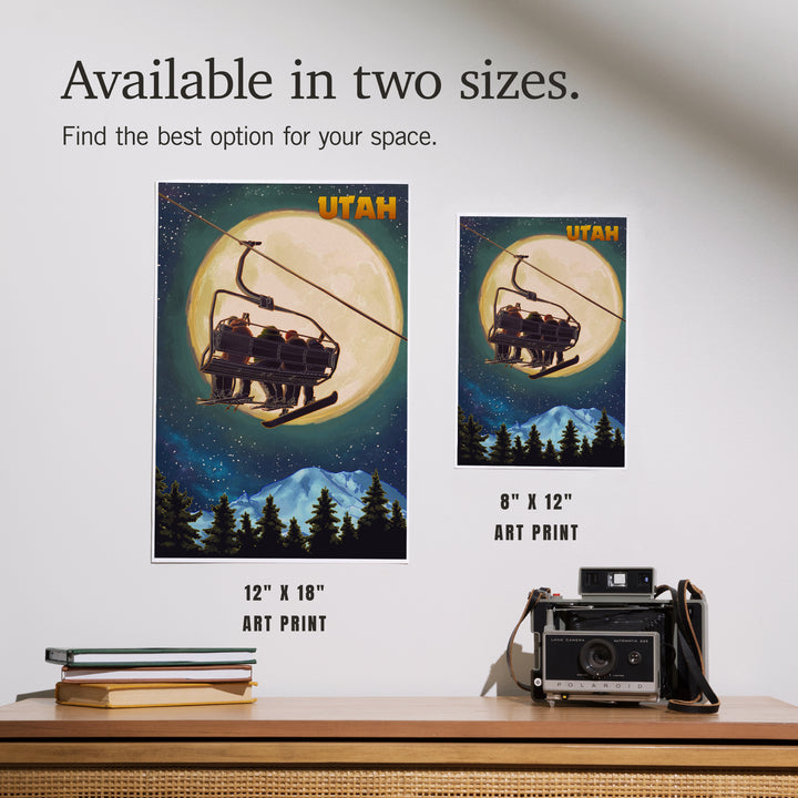 Utah, Ski Lift and Full Moon, Snowboarder, Art & Giclee Prints