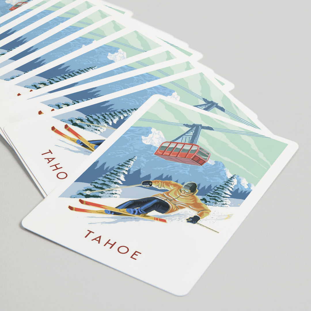 Playing Cards, Lake Tahoe, California, Skier and Tram, Tahoe, 52 Card Deck with Jokers in Box, Unique Art