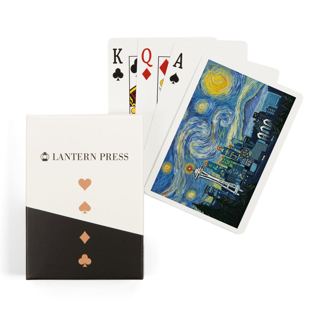 Playing Cards, Seattle, Washington, Starry Night City Series, 52 Card Deck with Jokers in Box, Unique Art