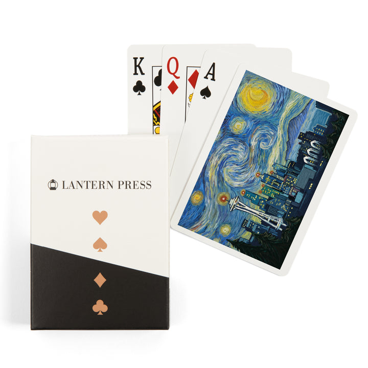 Playing Cards, Seattle, Washington, Starry Night City Series, 52 Card Deck with Jokers in Box, Unique Art