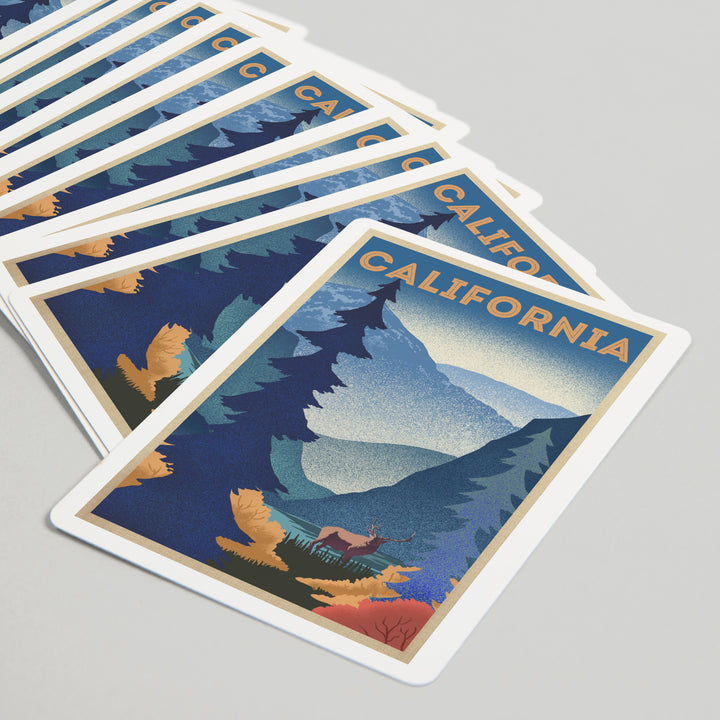 Playing Cards, California, Elk and Mountain Scene, Lithograph, 52 Card Deck with Jokers in Box, Unique Art