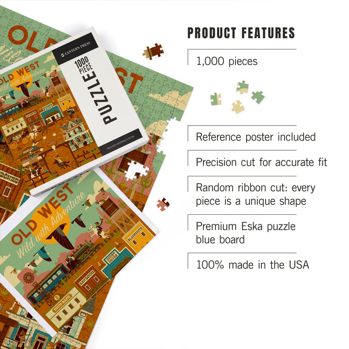 Old West, Western Town Geometric, Jigsaw Puzzle
