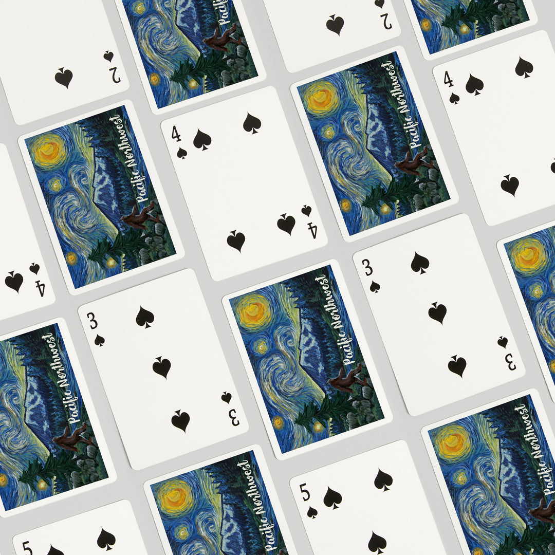Playing Cards, Pacific Northwest, Bigfoot, Starry Night, 52 Card Deck with Jokers in Box, Unique Art