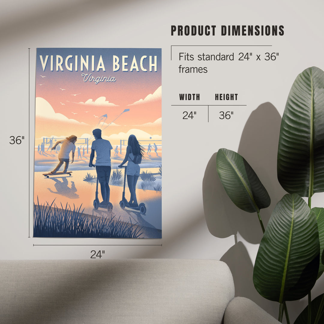 Virginia Beach, Virginia, Lithograph, Enjoy the Ride, Longboards and Scooters, Art & Giclee Prints