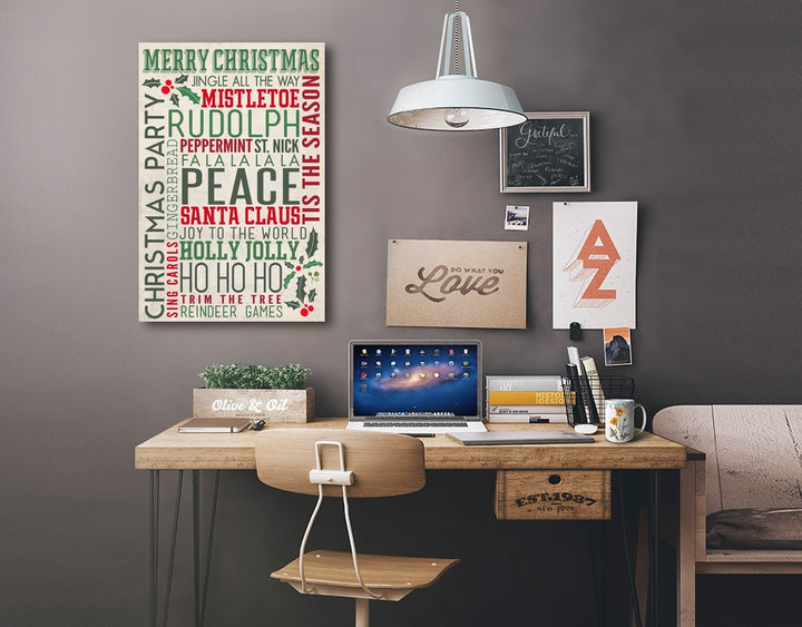 Christmas Typography, Lantern Press Artwork, Stretched Canvas