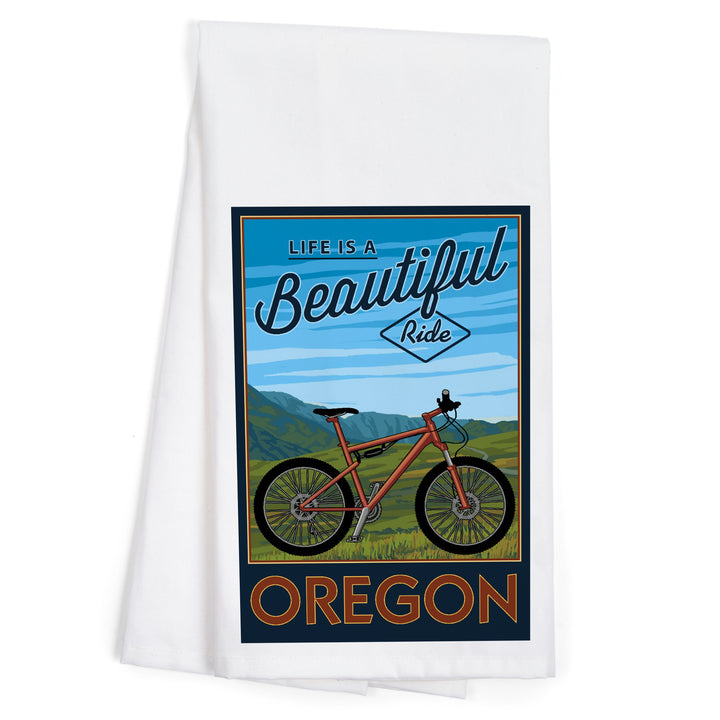 Oregon, Life is a Beautiful Ride, Mountain Bike Scene, Organic Cotton Kitchen Tea Towels