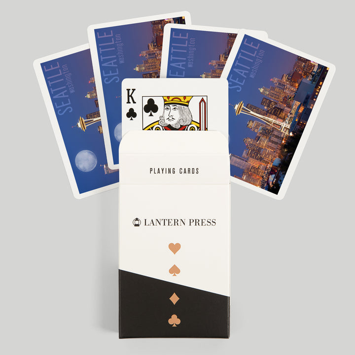 Playing Cards, Seattle, Washington, Skyline and Full Moon, 52 Card Deck with Jokers in Box, Unique Art