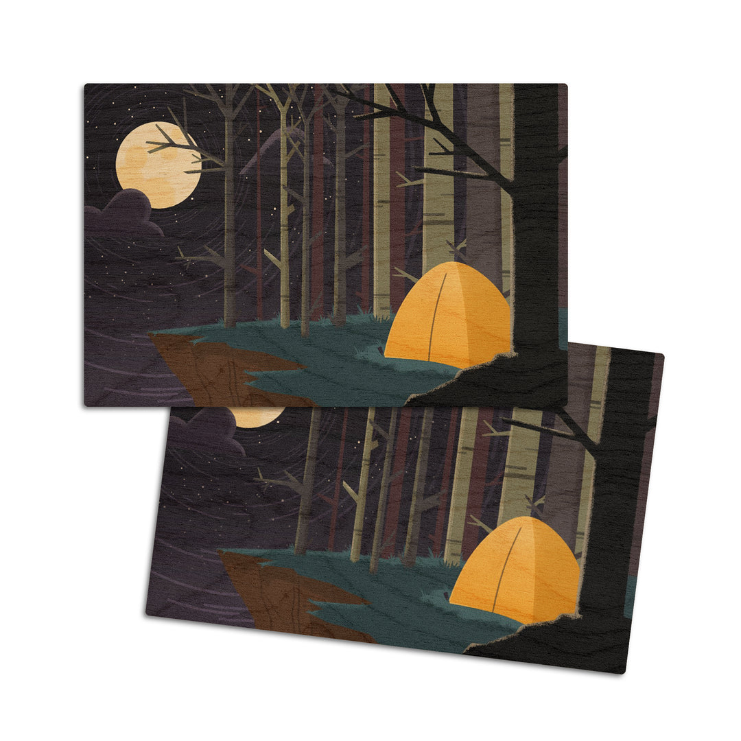 Camping by Cliffside at Night, Pop Sky, Lantern Press Artwork, Wood Signs and Postcards