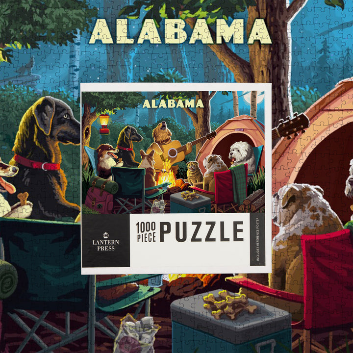 Alabama, Painterly, Pack Life, Dogs Around Campfire, Jigsaw Puzzle