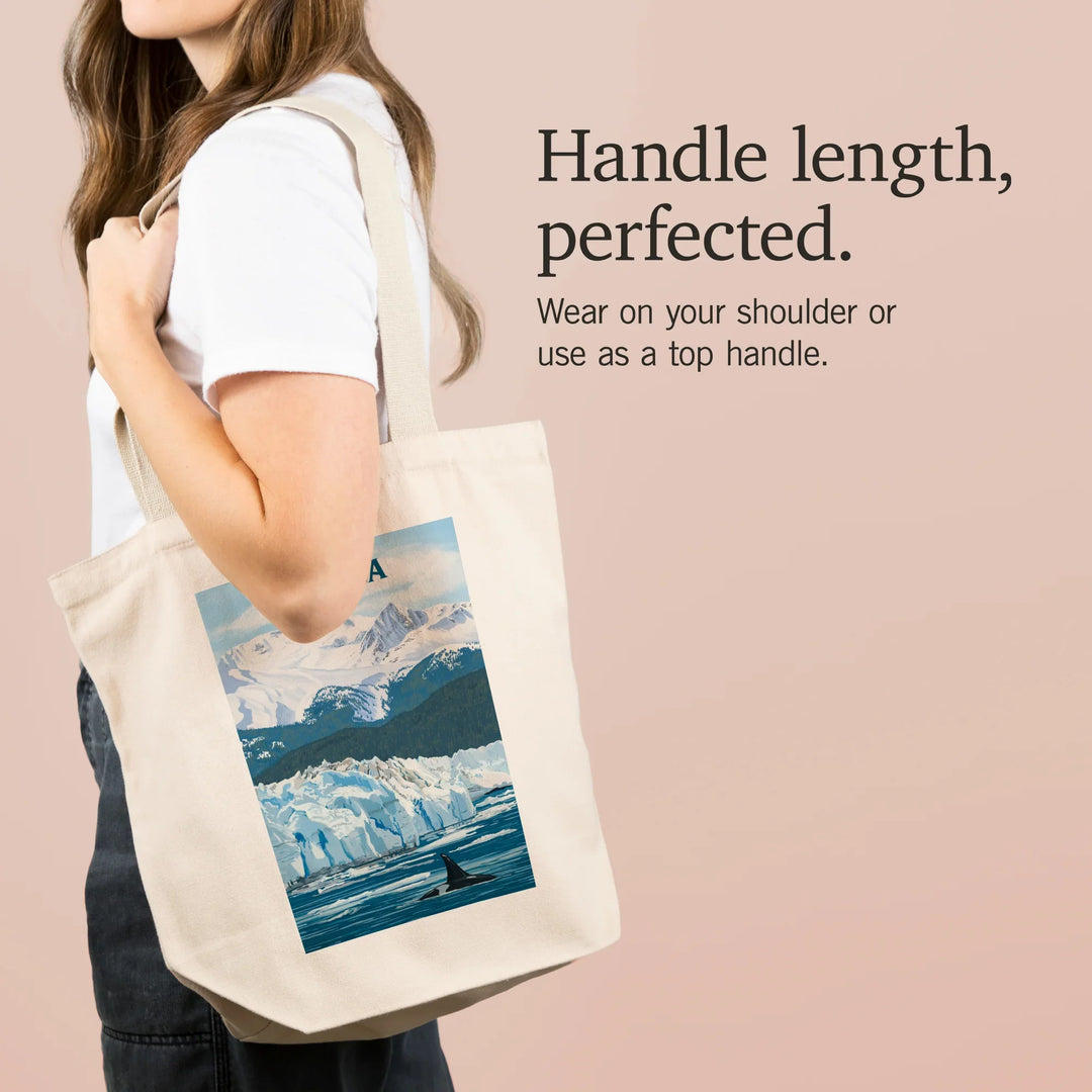 Alaska, Painterly, Orca with Glacier, Tote Bag