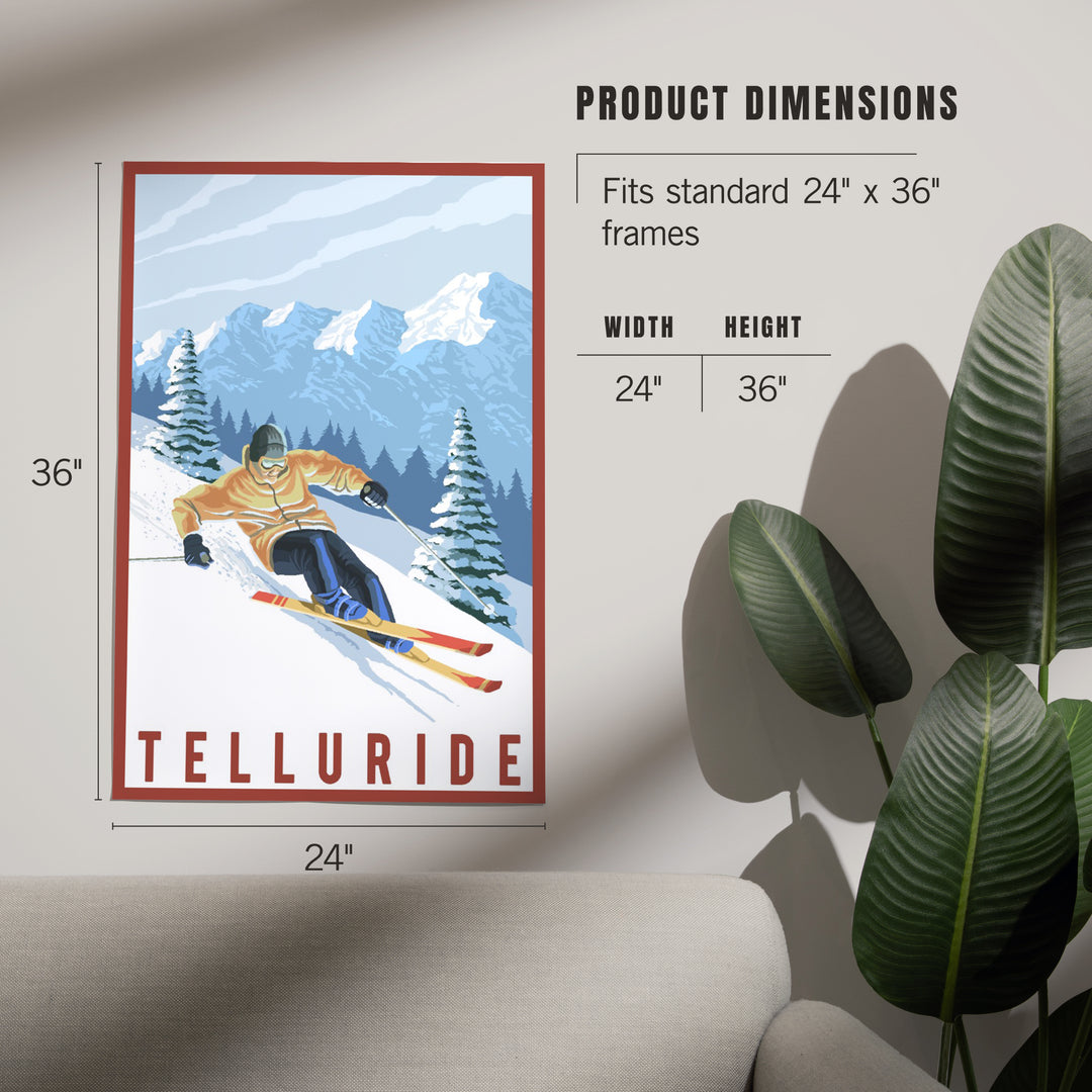 Telluride, Colorado, Downhill Skier, Art & Giclee Prints