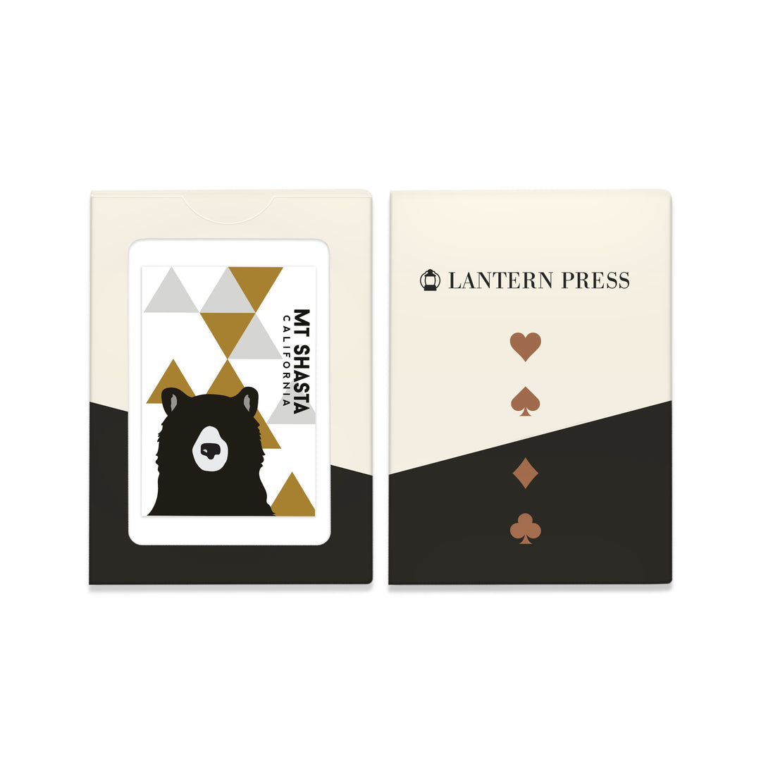 Playing Cards, Mt Shasta, California, Bear and Triangles, 52 Card Deck with Jokers in Box, Unique Art