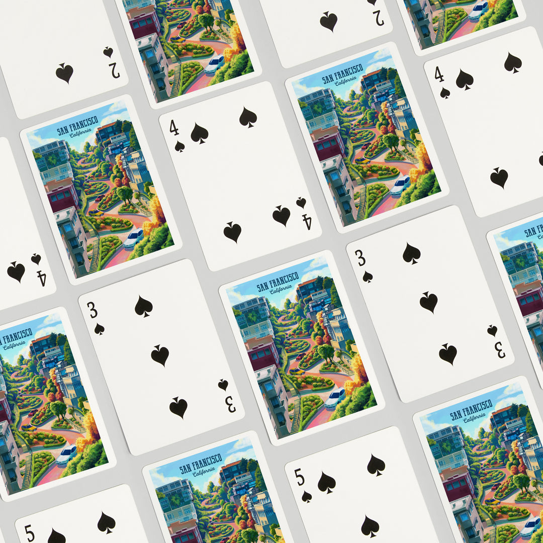 Playing Cards, San Francisco, California, Lombard Street, Oil, 52 Card Deck with Jokers in Box, Unique Art