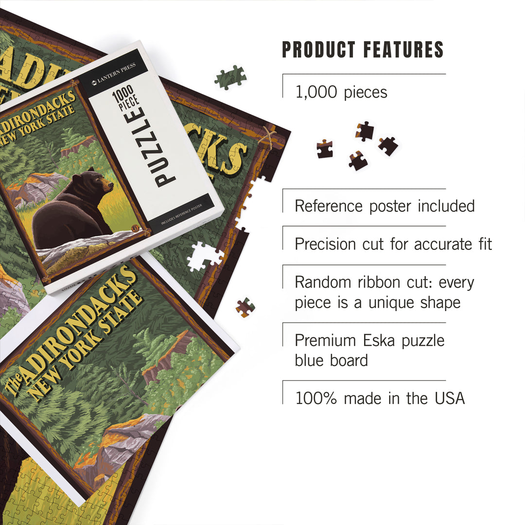 The Adirondacks, New York, Black Bear in Forest, Jigsaw Puzzle