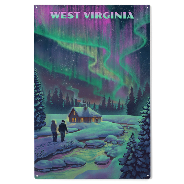 West Virginia, Northern Lights and Cabin, Wood Sign and Postcards