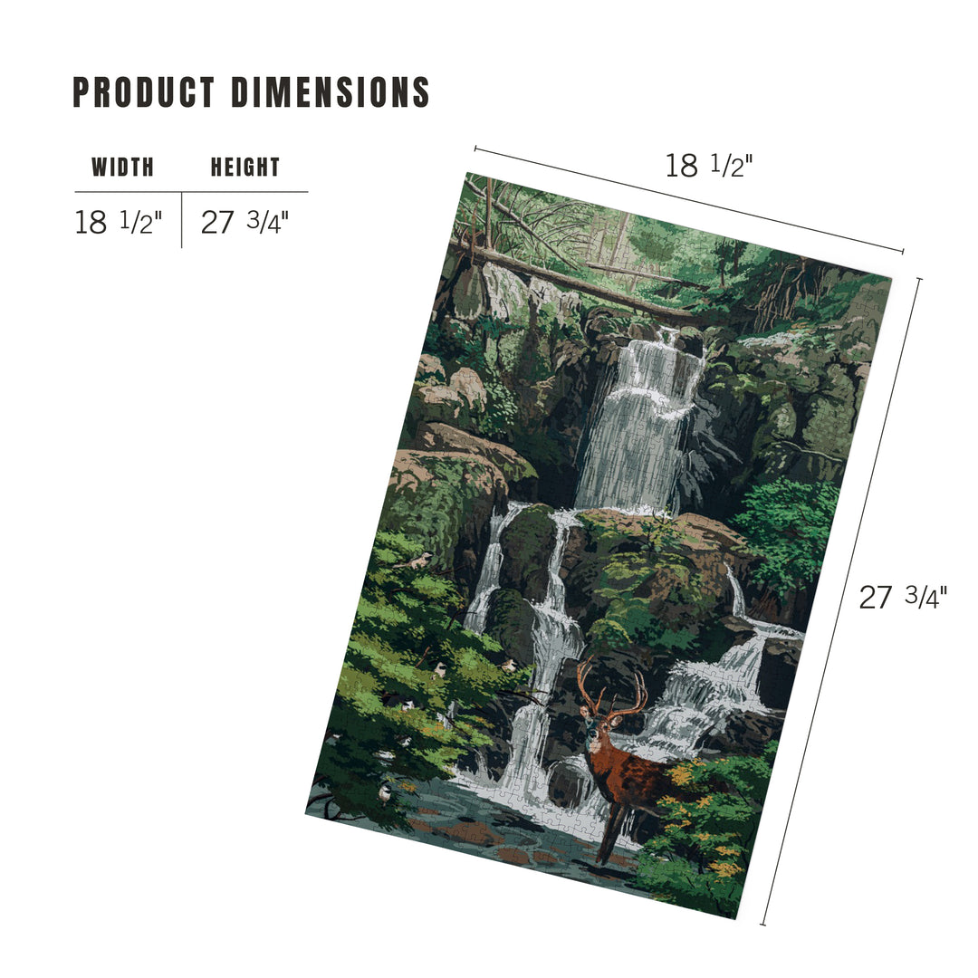 Deer and Waterfall, Painterly, 1000 Piece Jigsaw Puzzle