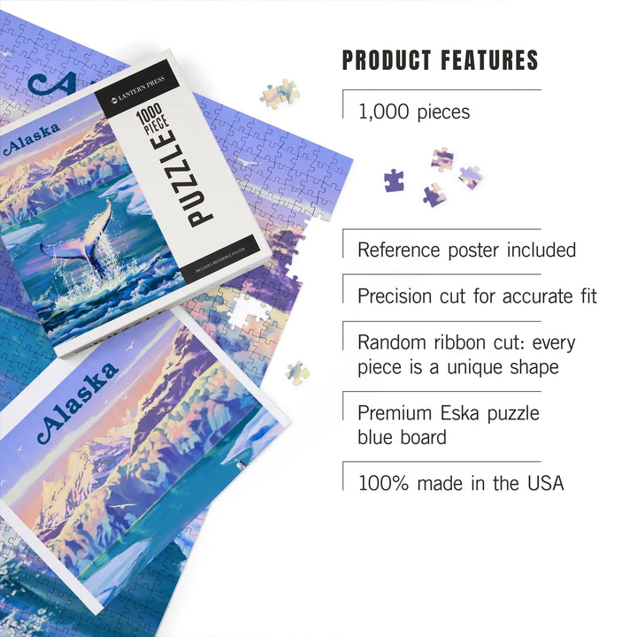 Alaska, Oil Painting, Whale Tail with Glacier, Jigsaw Puzzle