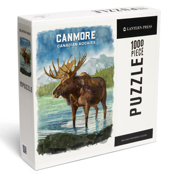 Canmore, Alberta, Canada, Watercolor, Moose, Jigsaw Puzzle