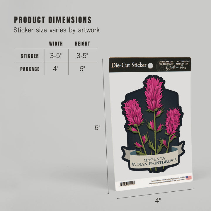 Vintage Flora Noir, Magenta Indian Paintbrush, Vinyl Sticker