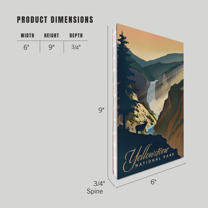 Lined 6x9 Journal, Yellowstone National Park, Yellowstone Falls, Lithograph, Lay Flat, 193 Pages, FSC paper