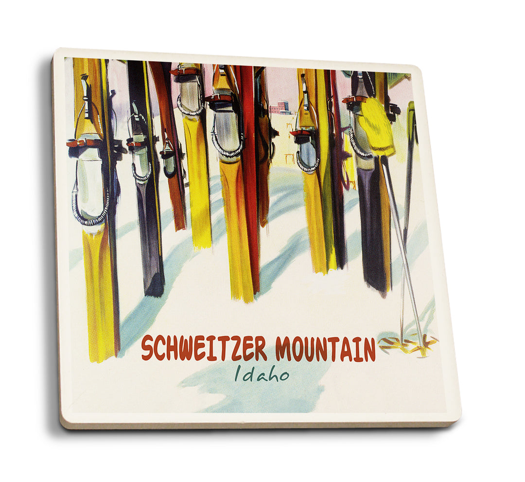 Schweitzer Mountain, Idaho, Colorful Skis, Coaster Set