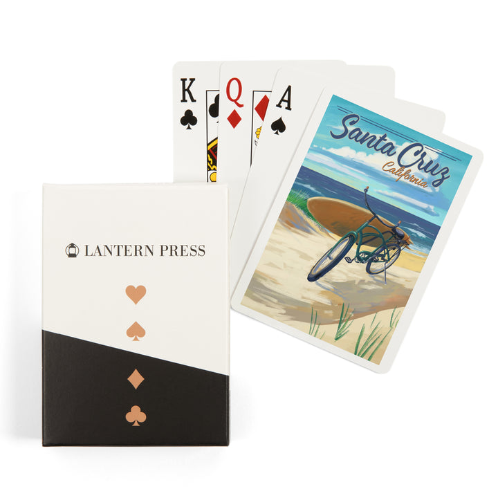 Playing Cards, Santa Cruz, California, Beach Cruiser on Beach, 52 Card Deck with Jokers in Box, Unique Art